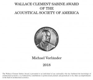 Wallace Clement Sabine Award 2018 für Prof. Michael Vorländer
