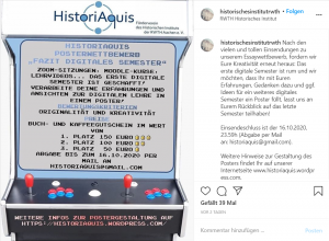 HistoriAquis startet Posterwettbewerb „Fazit Digitales Semester“ // RWTH Erstis 2020 auf Instagram