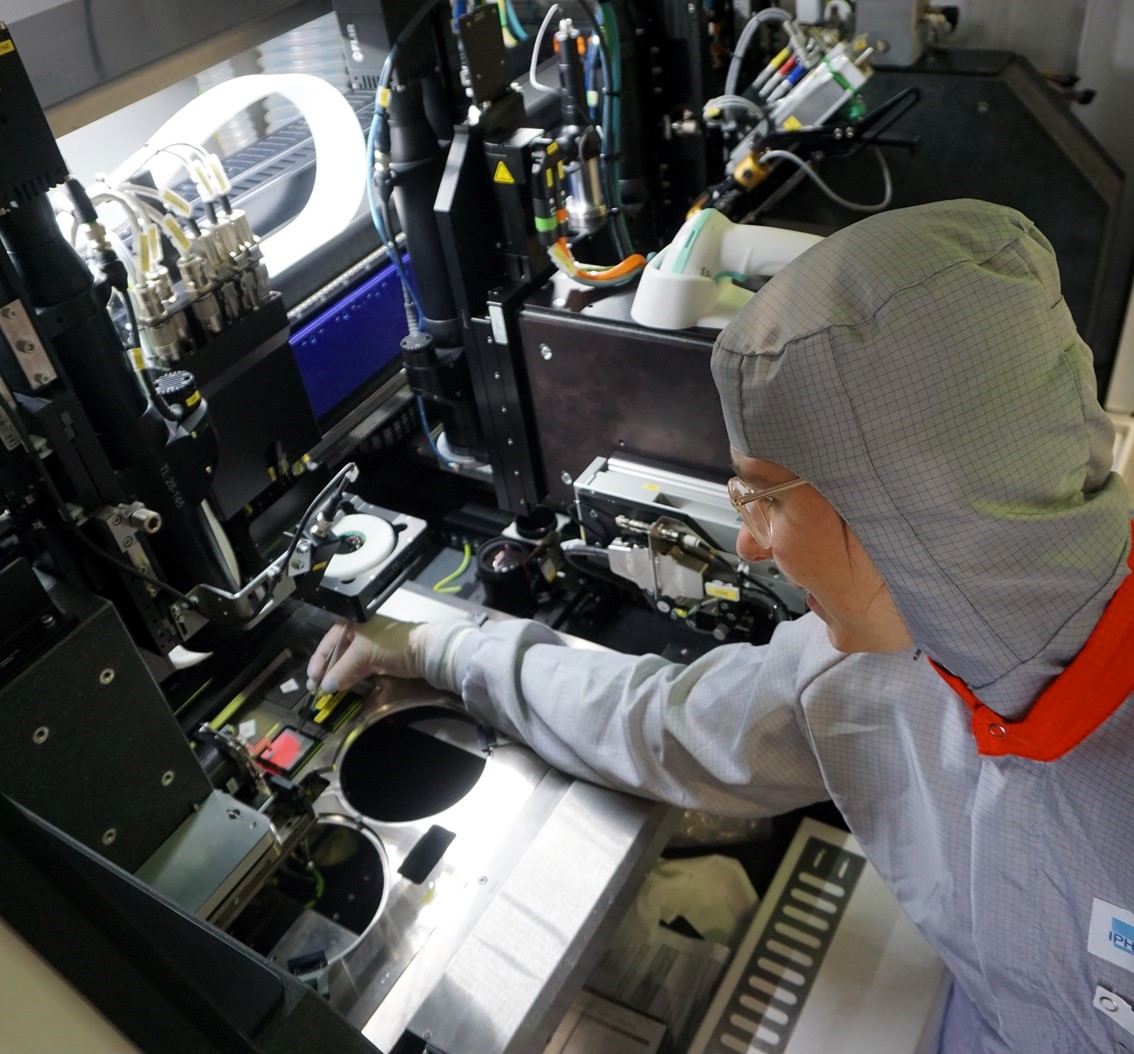 Rebecca works in the die-bonder to produce chips.