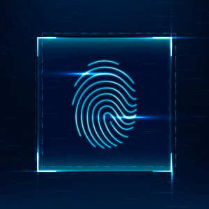 Digitaler Fingerabdruck-Scan vor blauem Hintergrund