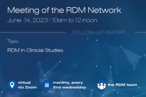 The photo represents the key points such as date, topic, etc. for the open meeting oft he RDM network on June 14, 2023