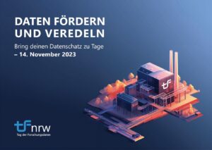 Research Data Day under the motto Promoting and Refining Data. Bring your data treasure to light on November 14, 2023. Power plant with TdF logo.