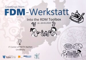 NRW map with various figures interacting with each other. The occasion is the RDM Workshop 2024