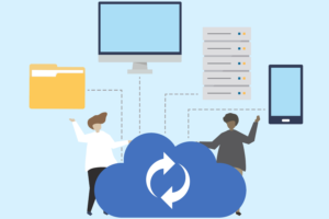 Illustration von Menschen mit erweiterten Technologie-Symbolen