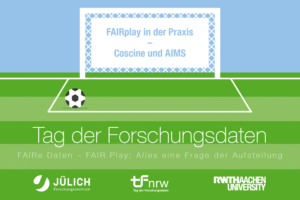 Fußballplatz mit Fußballtor in dem der Titel "FAIRplay in der Praxis - Resilien Technolgies" steht