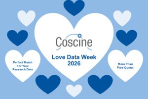 Hearts and Coscine Logo with Titles of Events during Love Data Week 2026