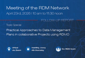 Key data such as date, title, location, etc. for the RDM network meeting on April 23, 2026, with networking structure in the background