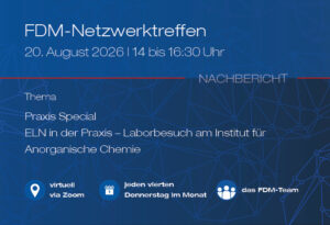Eckdaten wie Datum, Titel, Ort etc. zum FDM-Netzwerktreffen am 23. April 2026 mit Vernetzungsstruktur im Hintergrund
