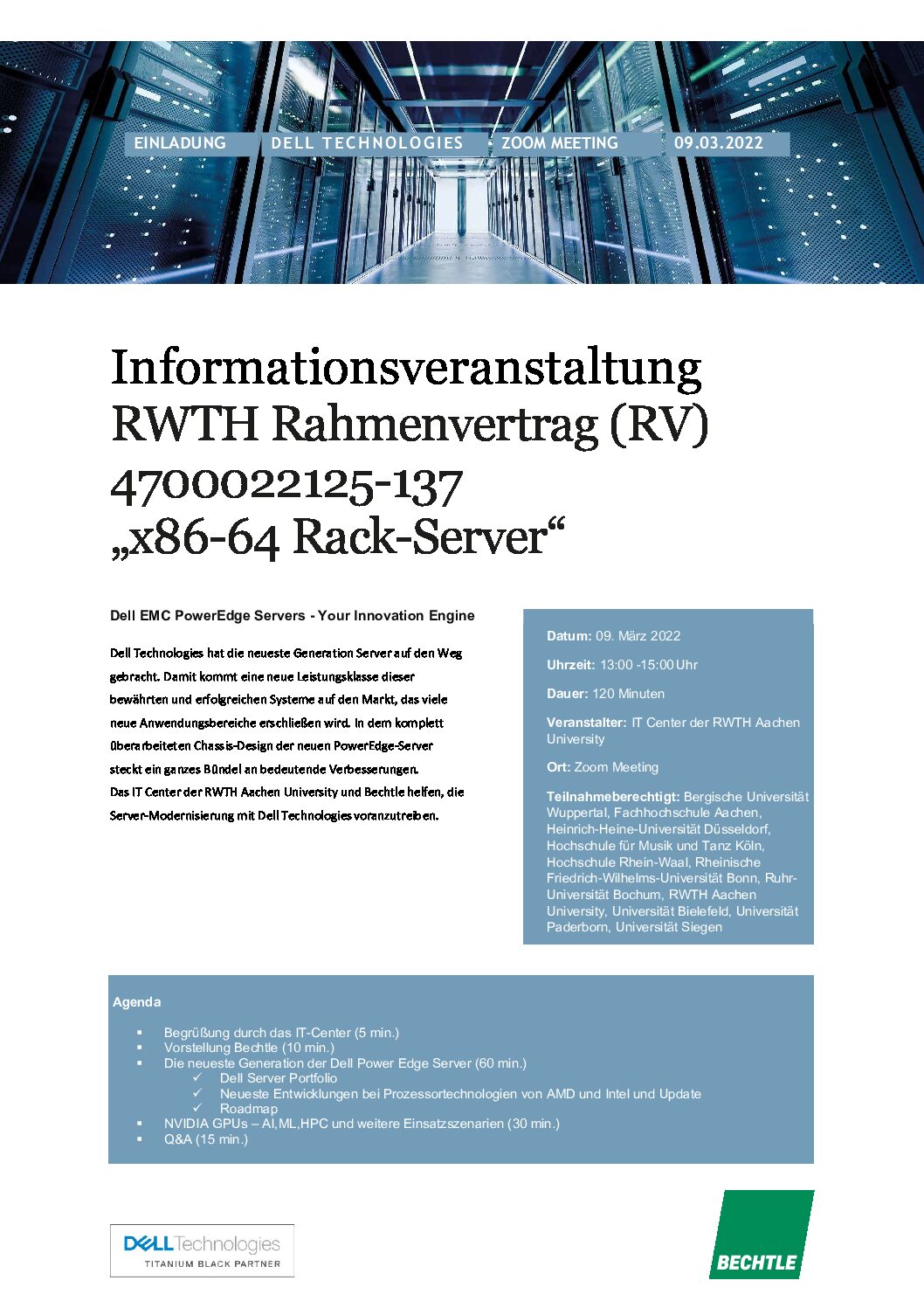 Informationsveranstaltung „RWTH Rahmenvertrag 4700022125-137 (x86-64 Rack-Server)“