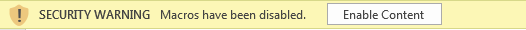 Security Warnung: Macros have been disabled.