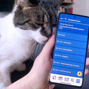 Cat at mobile phone with app