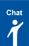 Blauer Button mit weißer Figur und dem Wort Chat