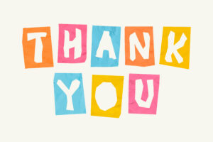 "Thank You" as word paper cut in bright colors