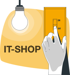 Illustration shutdown IT store: Switching off a light bulb using a light switch 
