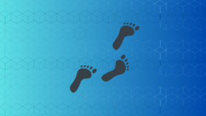 Three footprints with blue digital background