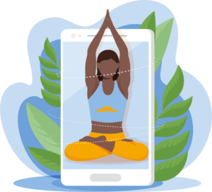 Frau meditiert in einem Handy