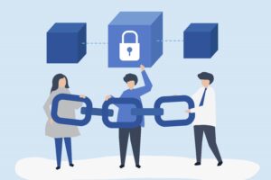 Security concept illustration of people holding a chain