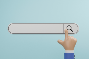 Geschäftsmann berührt mit der Hand die Symbolleiste für die Suche