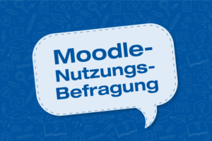 Illustration einer Sprechblase mit Text "Moodle-Nutzungsbefragung"