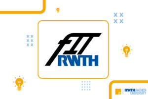 Logo fIT RWTH in the center, small glowing light bulbs around the outside, IT Center and RWTH logo in the lower right corner
