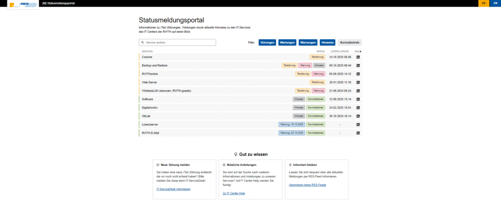 Webseite des Stausmeldungsportals
