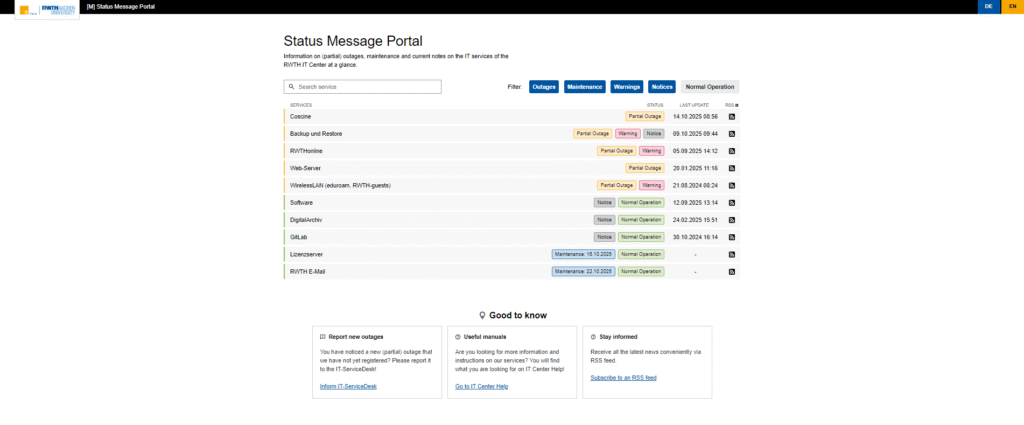 Website of Status Message Portal
