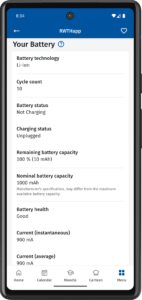 Download the RWTHapp to your smartphone and view a list of battery data