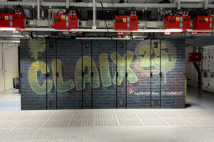 Server cabinets with the graffiti inscription “CLAIX 25”