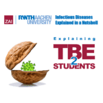 The nutshell logo with the virus symbol inside, a text says: Explaining TBE 2 Students